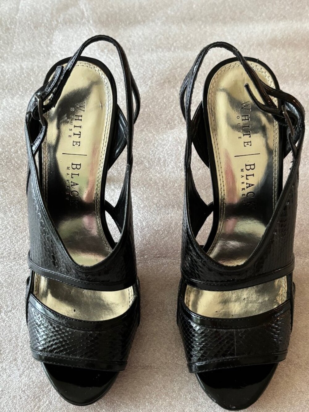 White House Black Market - Black Snake Print Sandal Platform Heels, Open Toe